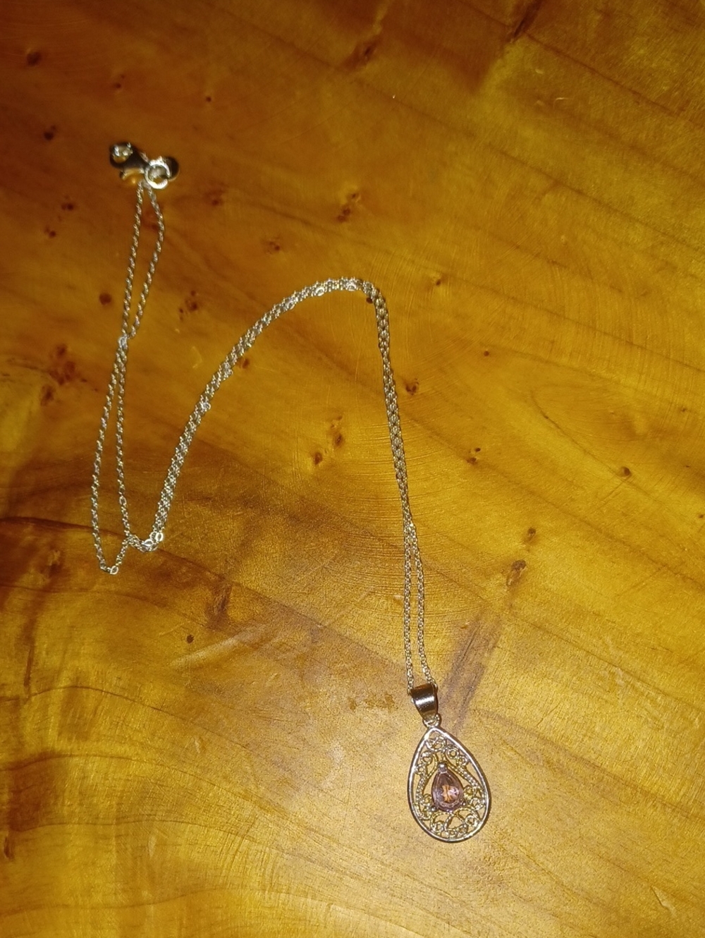 Vintage Italian 925 Sterling Silver Filigree Fox Amethyst Pendant Necklace